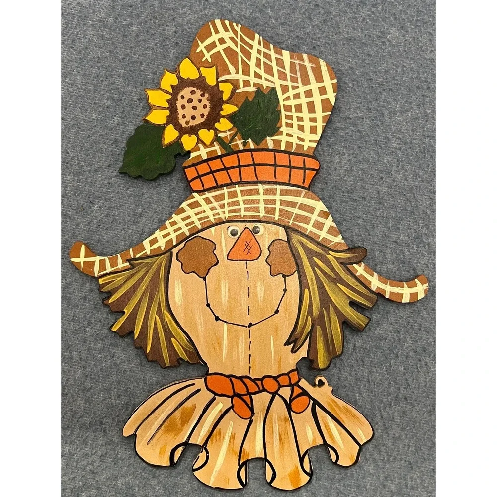 Hand-Painted Wood Scarecrow Door Hanger: Fall Thanksgiving Decor School Teacher